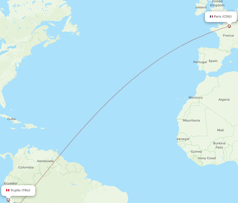 CDG-TRU flight routes