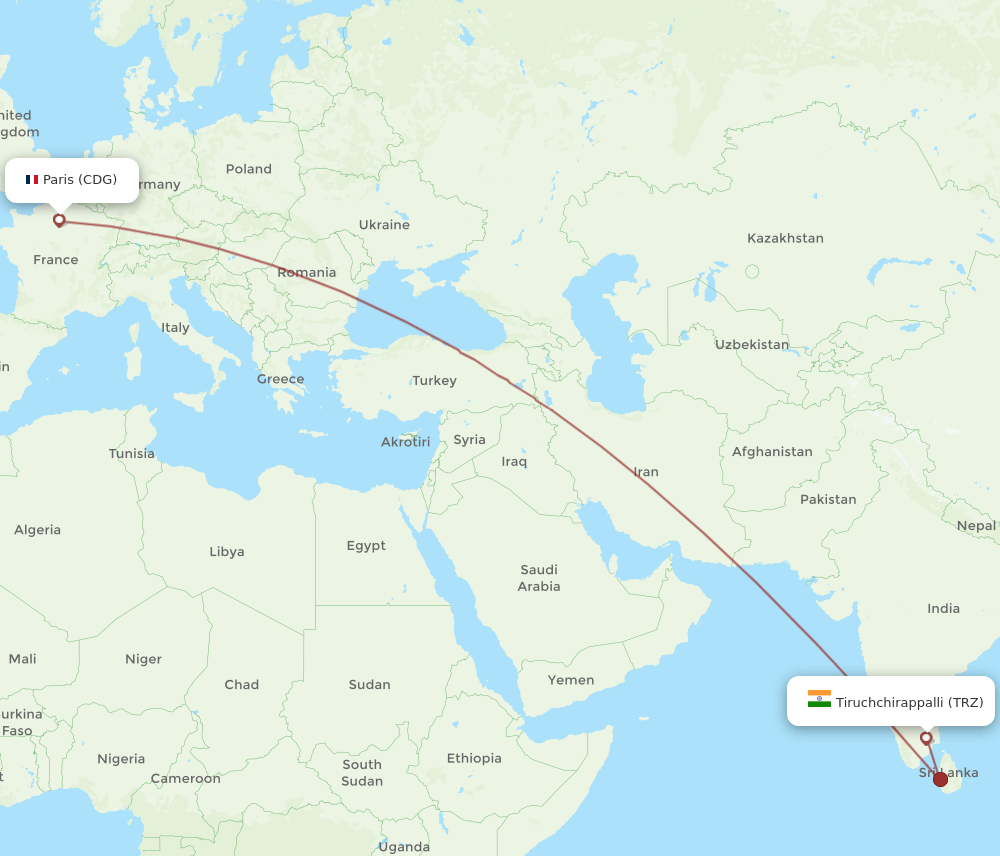 CDG-TRZ flight routes