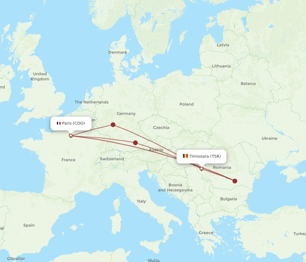 CDG to TSR flights and routes map