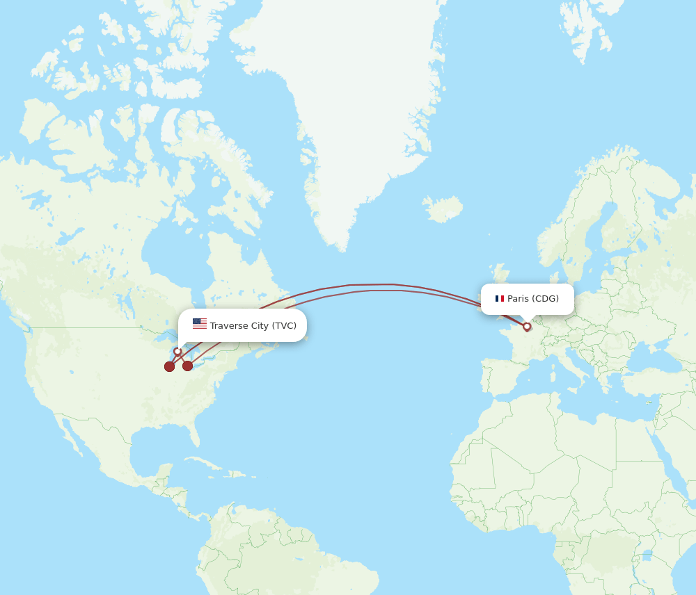 CDG-TVC flight routes