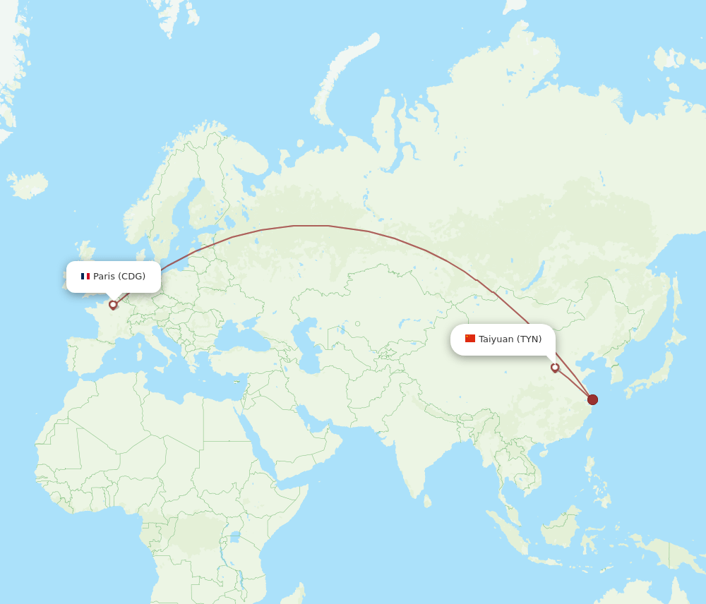 CDG to TYN flights and routes map