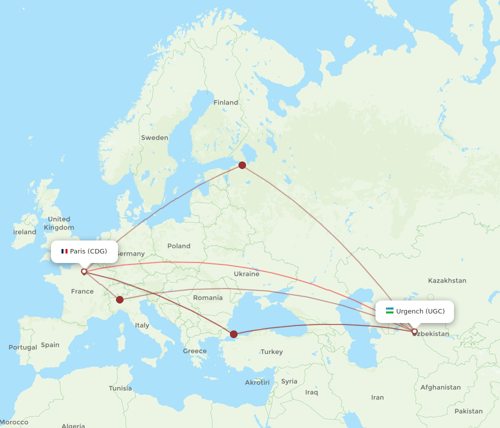 CDG-UGC flight routes