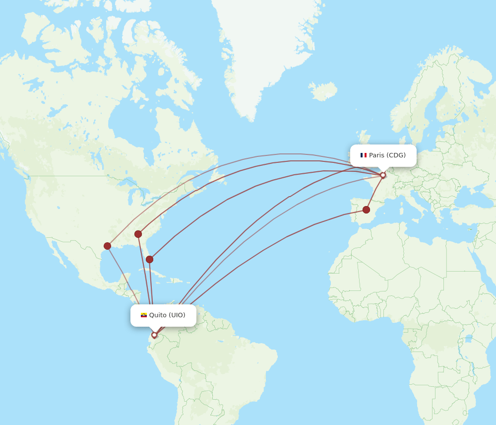 CDG to UIO flights and routes map