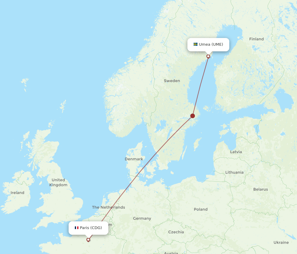CDG-UME flight routes