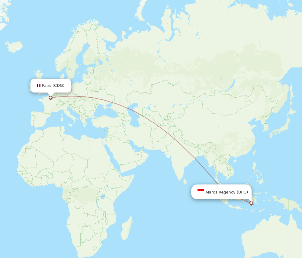 Ujung Pandang - Paris route map and flight paths
