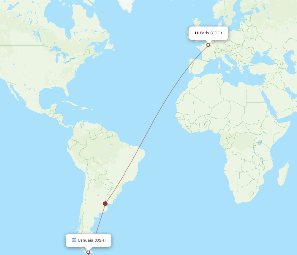 Paris - Ushuaia route map and flight paths