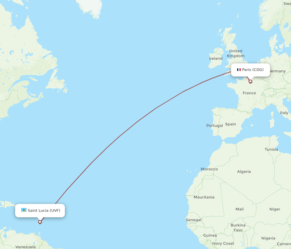 CDG-UVF flight routes