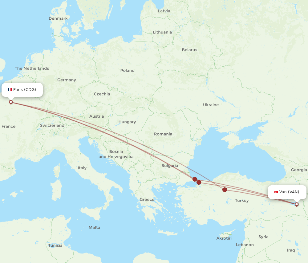 CDG-VAN flight routes