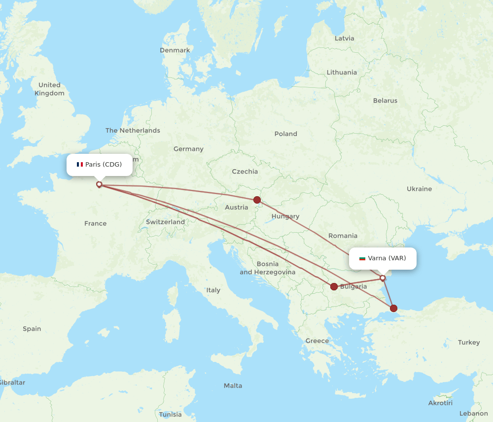 CDG-VAR flight routes