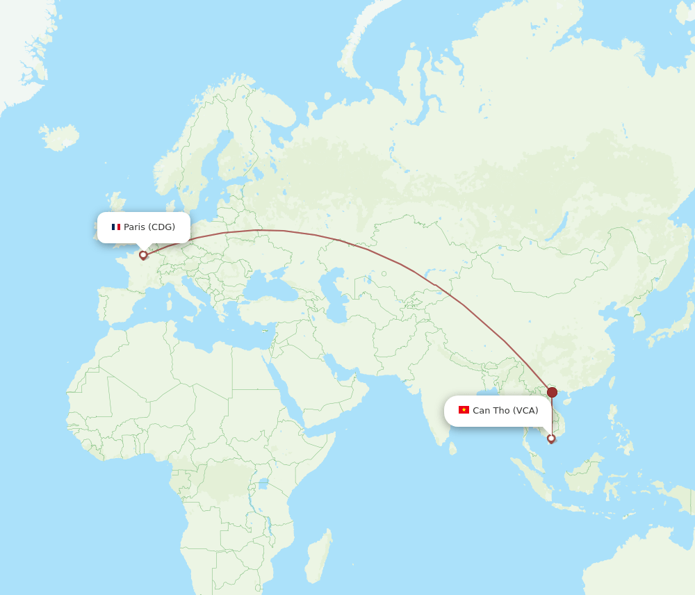 CDG to VCA flights and routes map