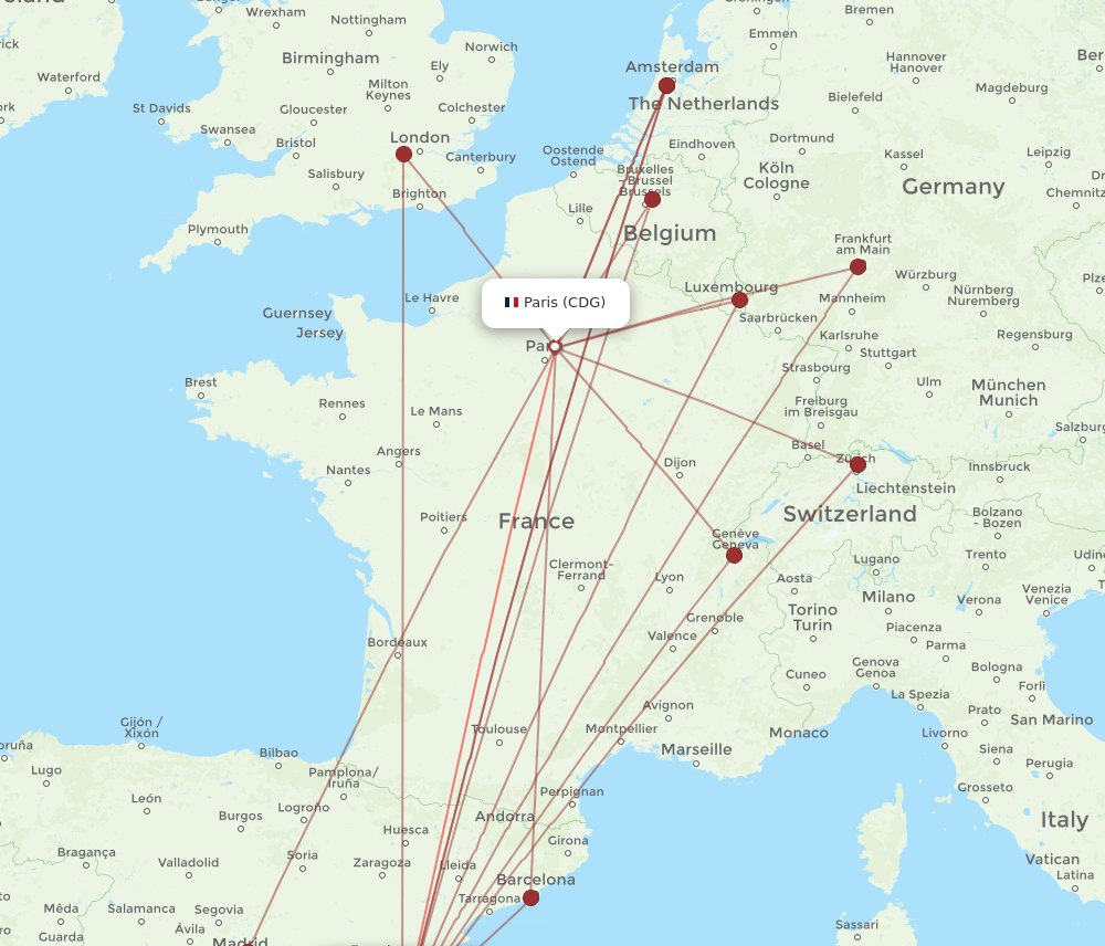 CDG to VLC flights and routes map