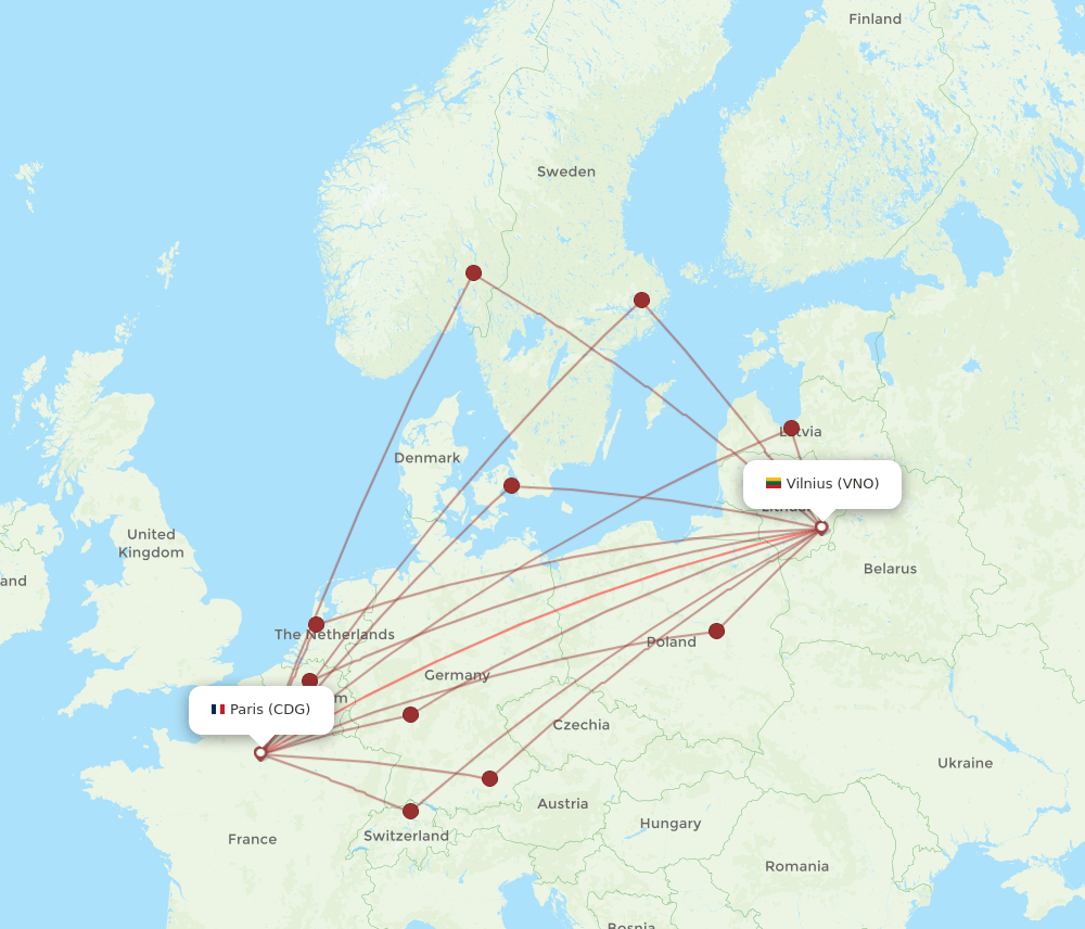 CDG-VNO flight routes