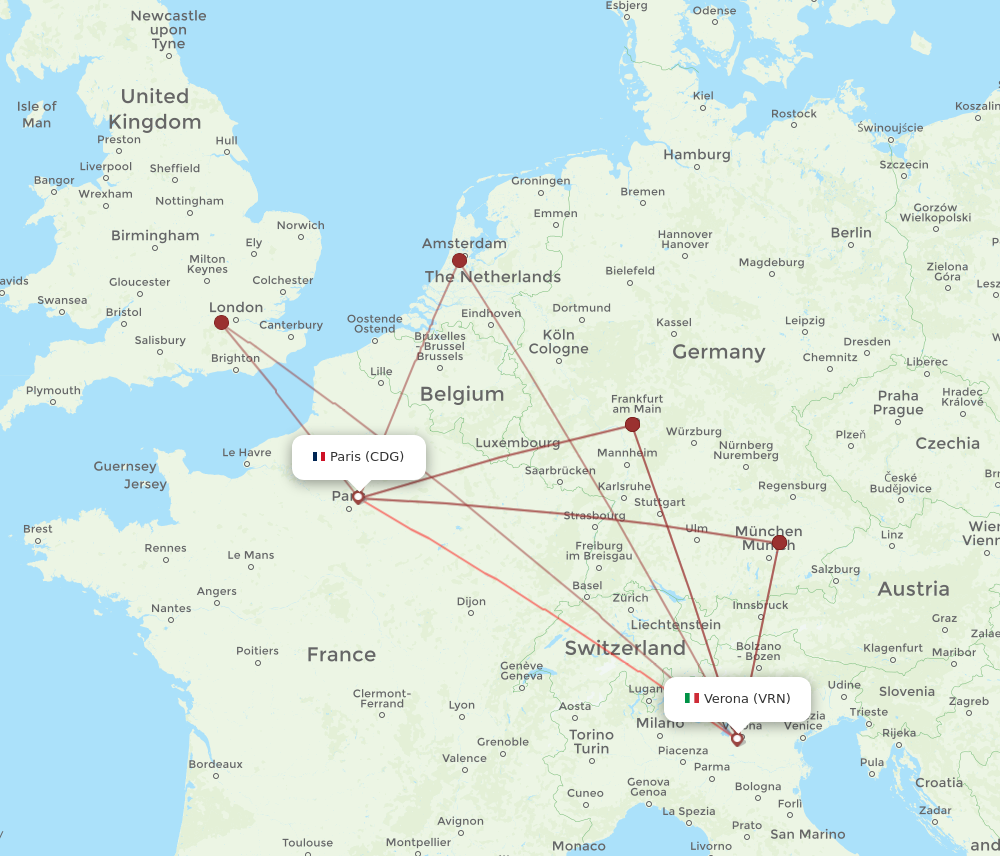 CDG to VRN flights and routes map