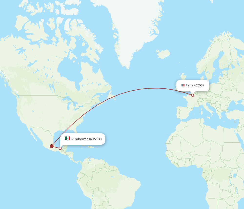 CDG to VSA flights and routes map