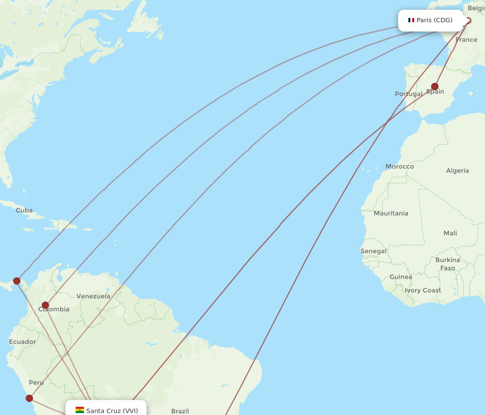 CDG-VVI flight routes