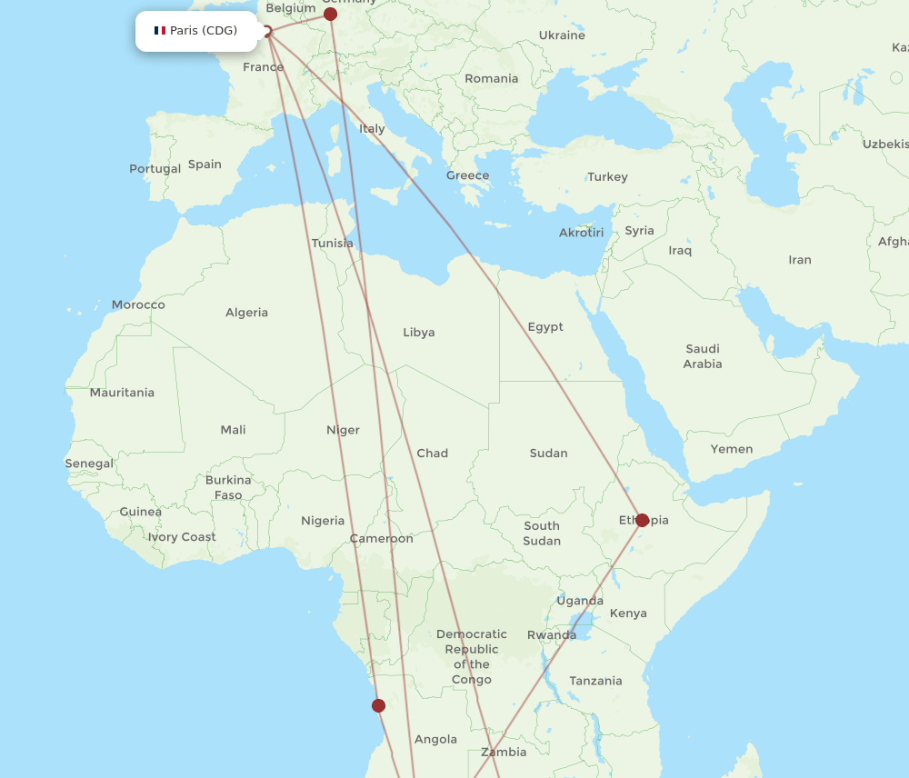 CDG-WDH flight routes