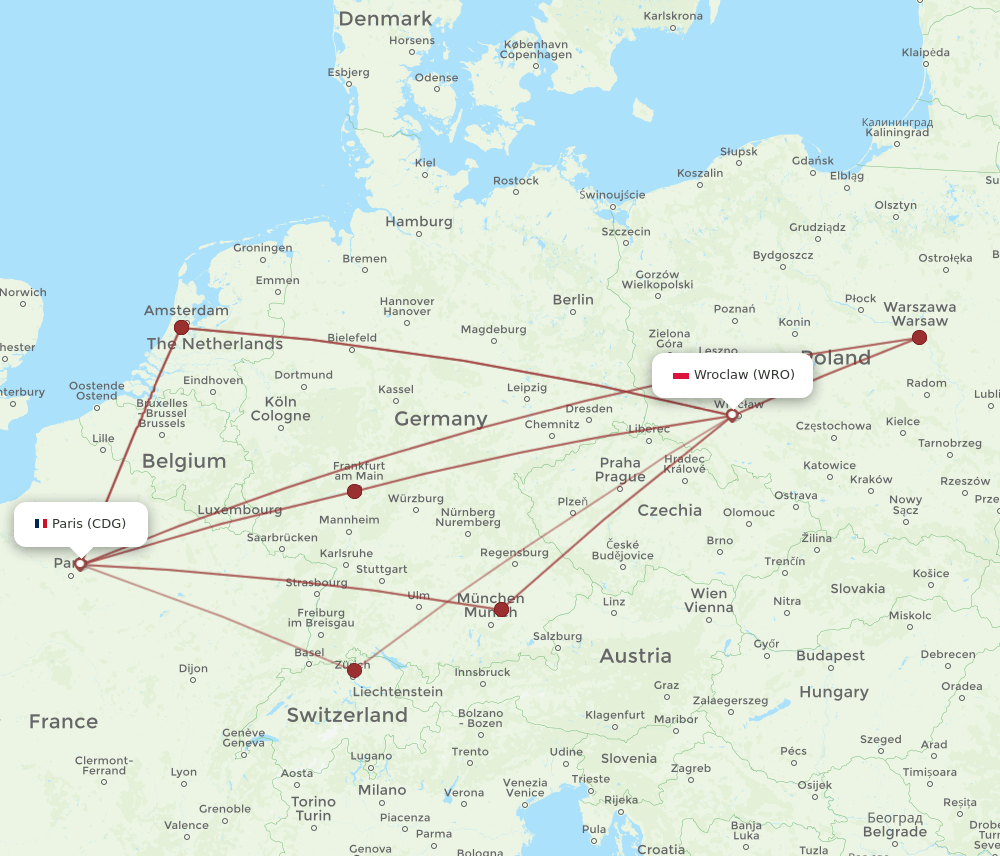 CDG-WRO flight routes