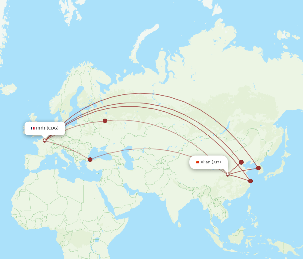 CDG-XIY flight routes