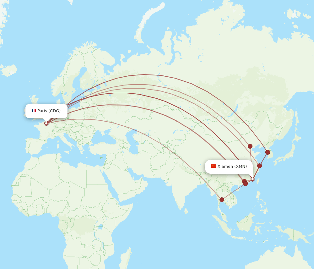 CDG-XMN flight routes
