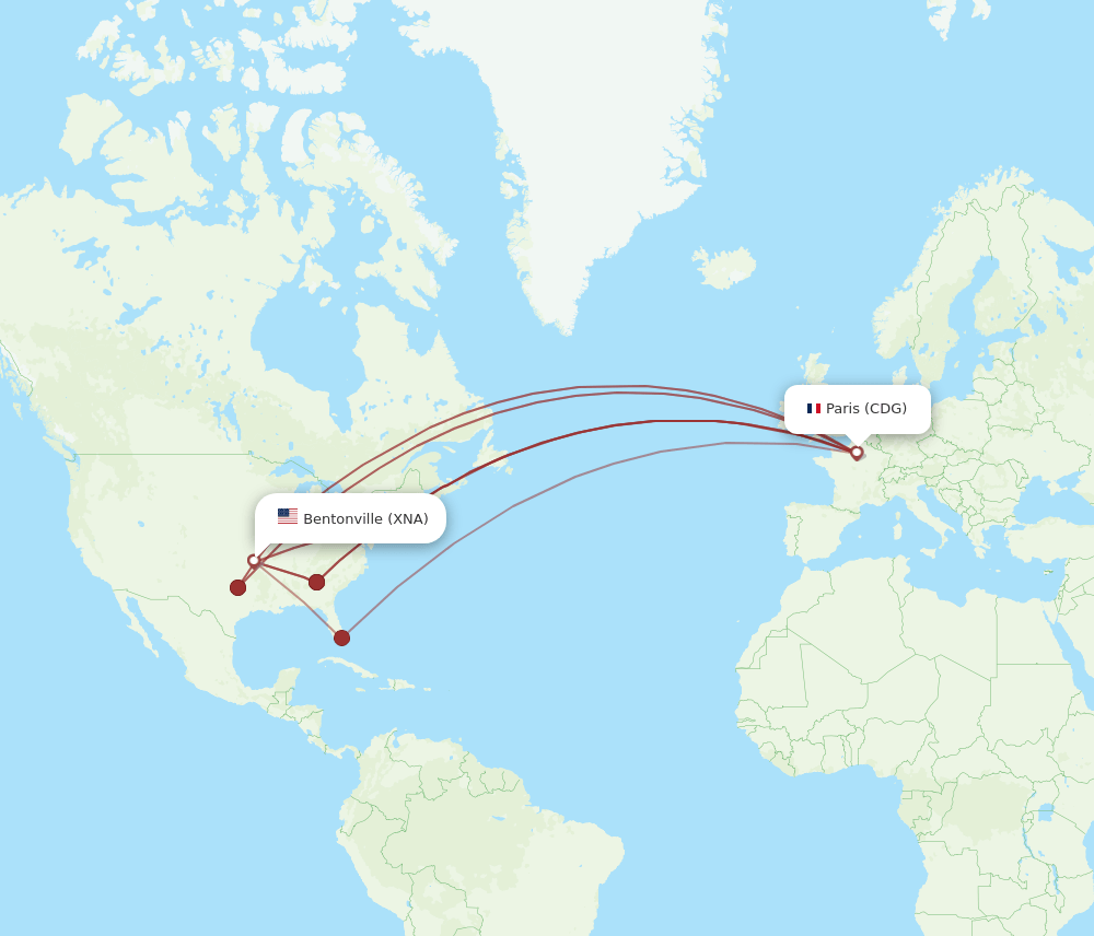 CDG-XNA flight routes