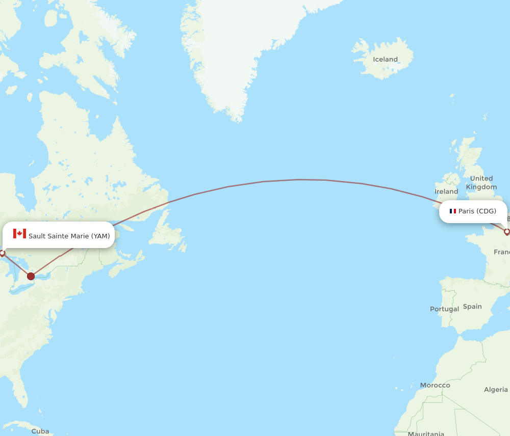CDG-YAM flight routes