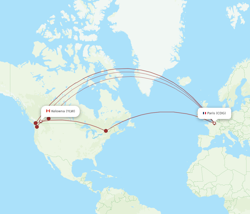 CDG-YLW flight routes
