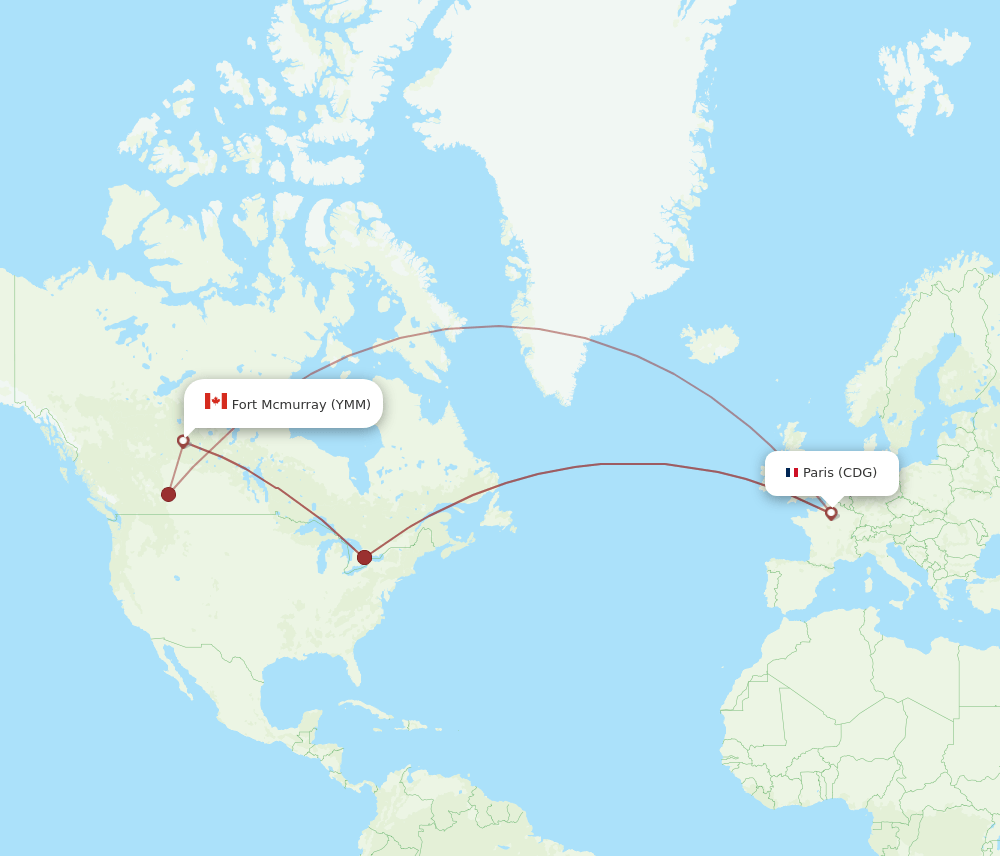 CDG to YMM flights and routes map