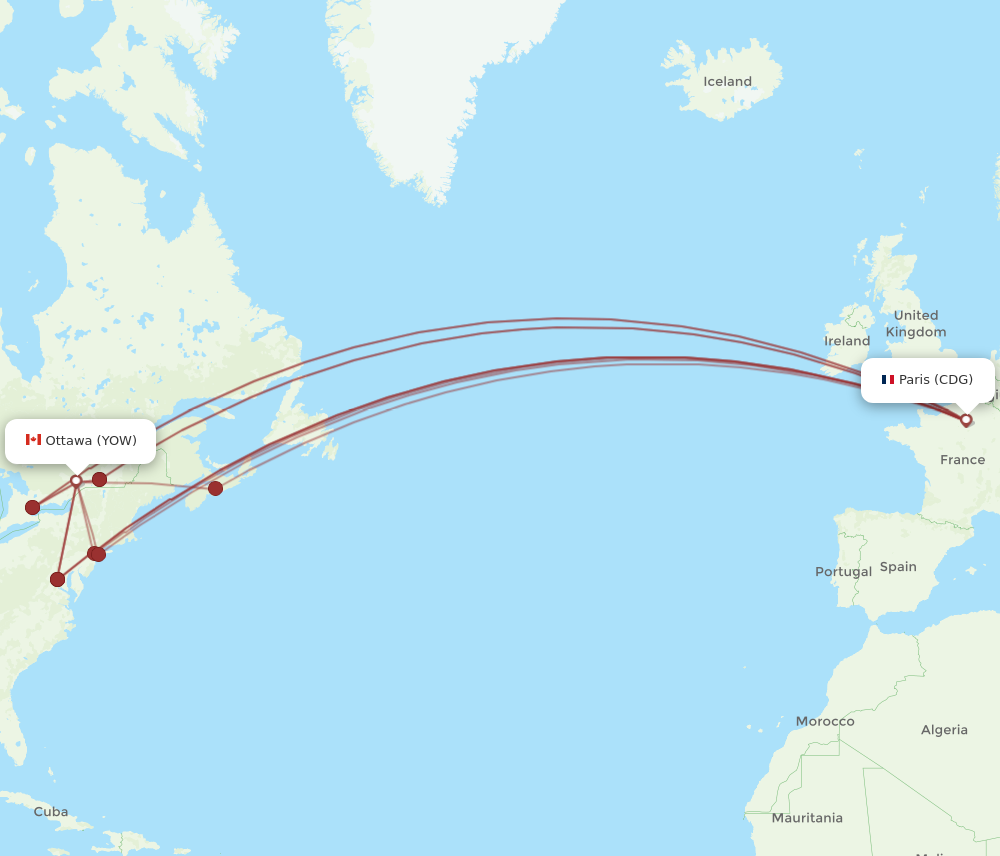 CDG to YOW flights and routes map