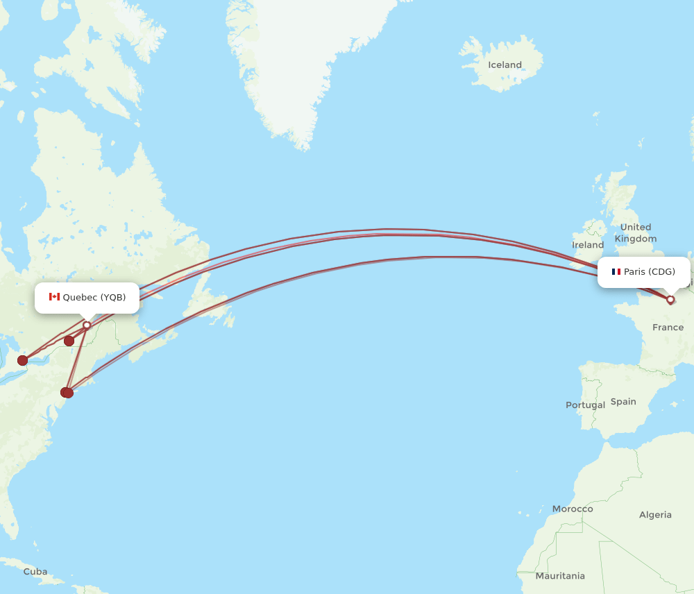 CDG to YQB flights and routes map