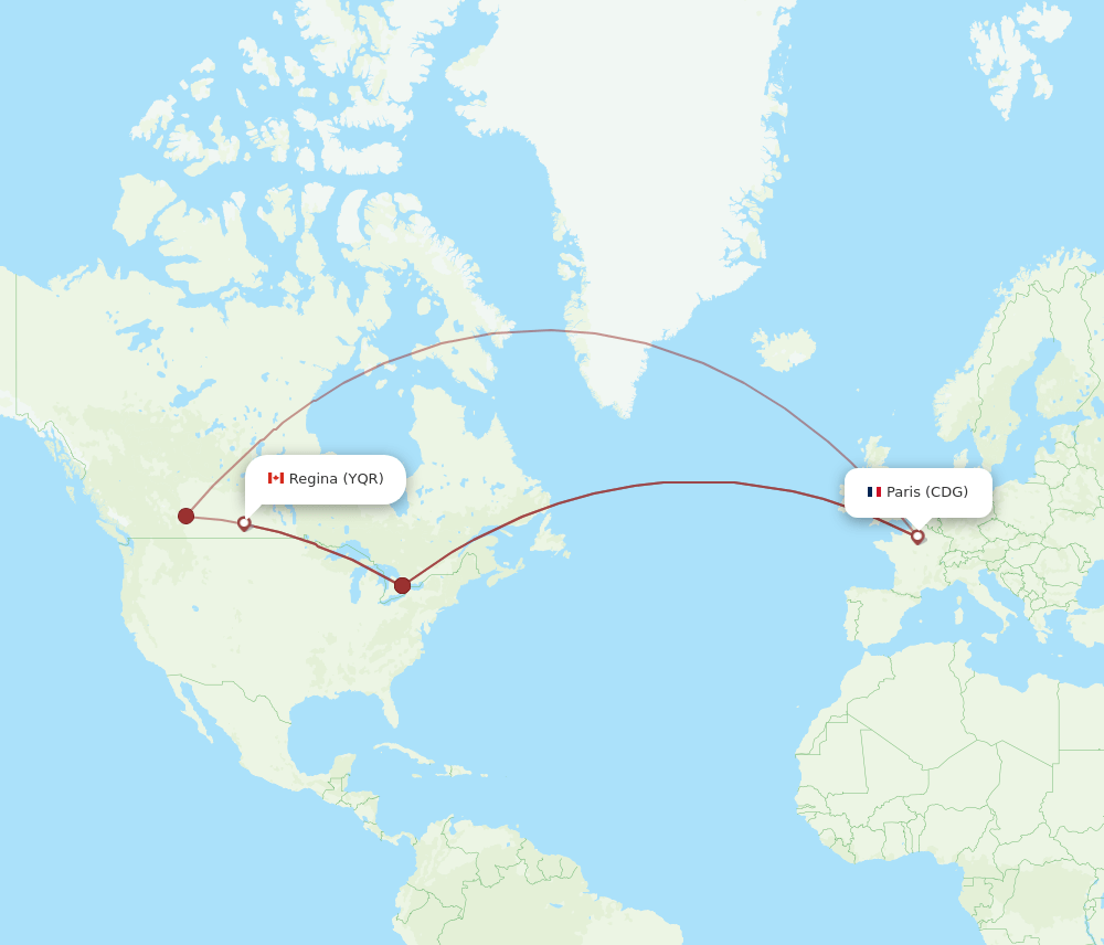 CDG-YQR flight routes