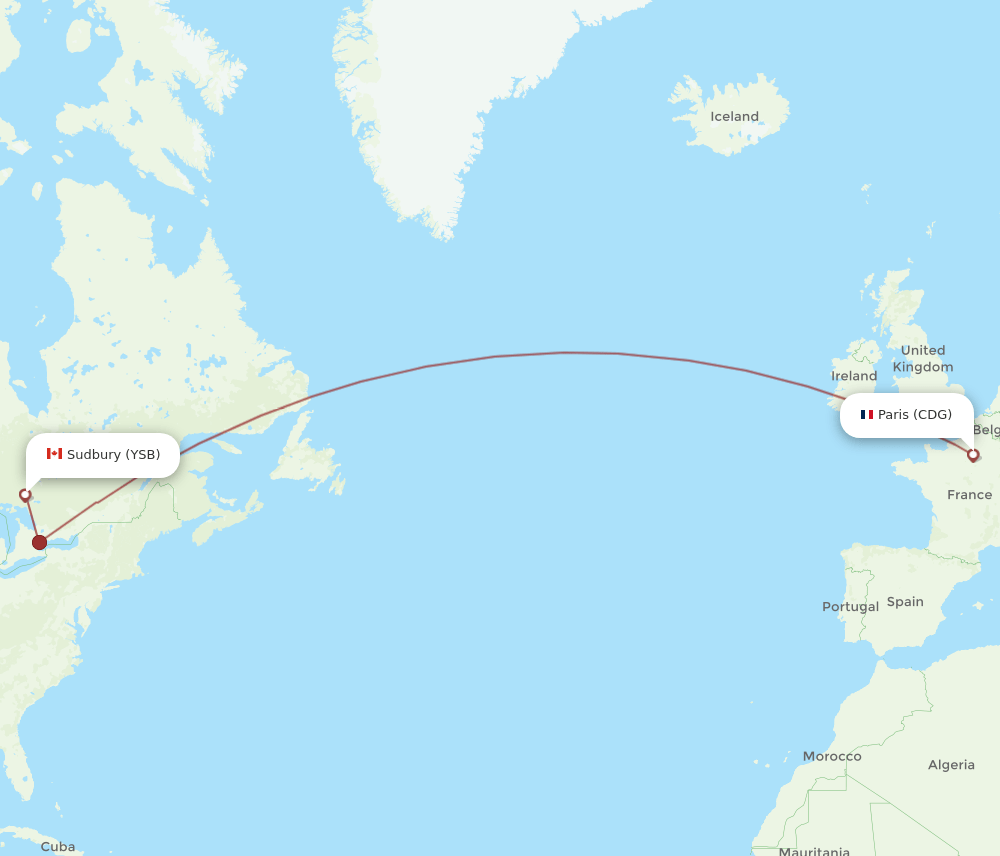 CDG-YSB flight routes