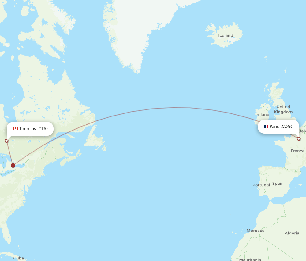 CDG-YTS flight routes