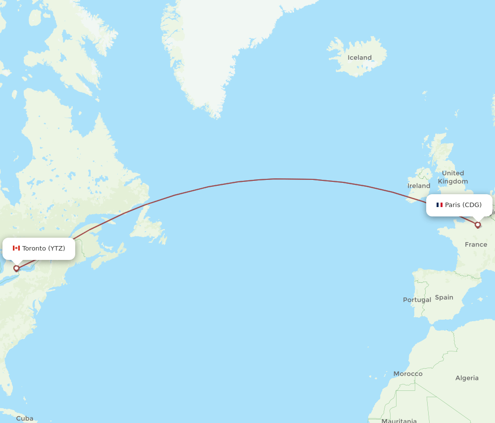 CDG to YTZ flights and routes map