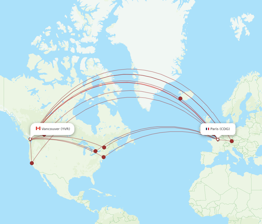 CDG to YVR flights and routes map