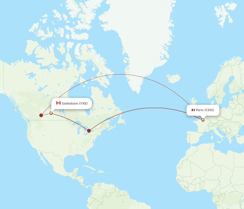 CDG to YXE flights and routes map