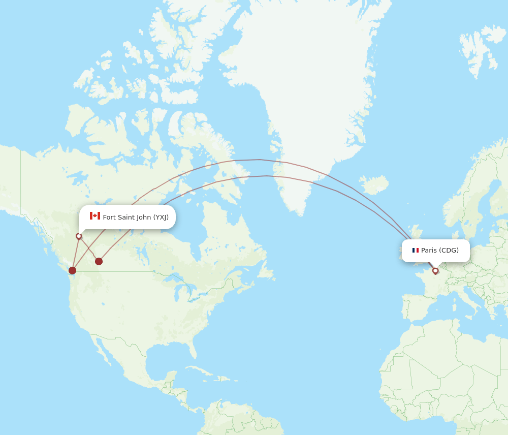 CDG to YXJ flights and routes map
