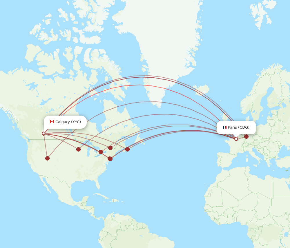CDG to YYC flights and routes map