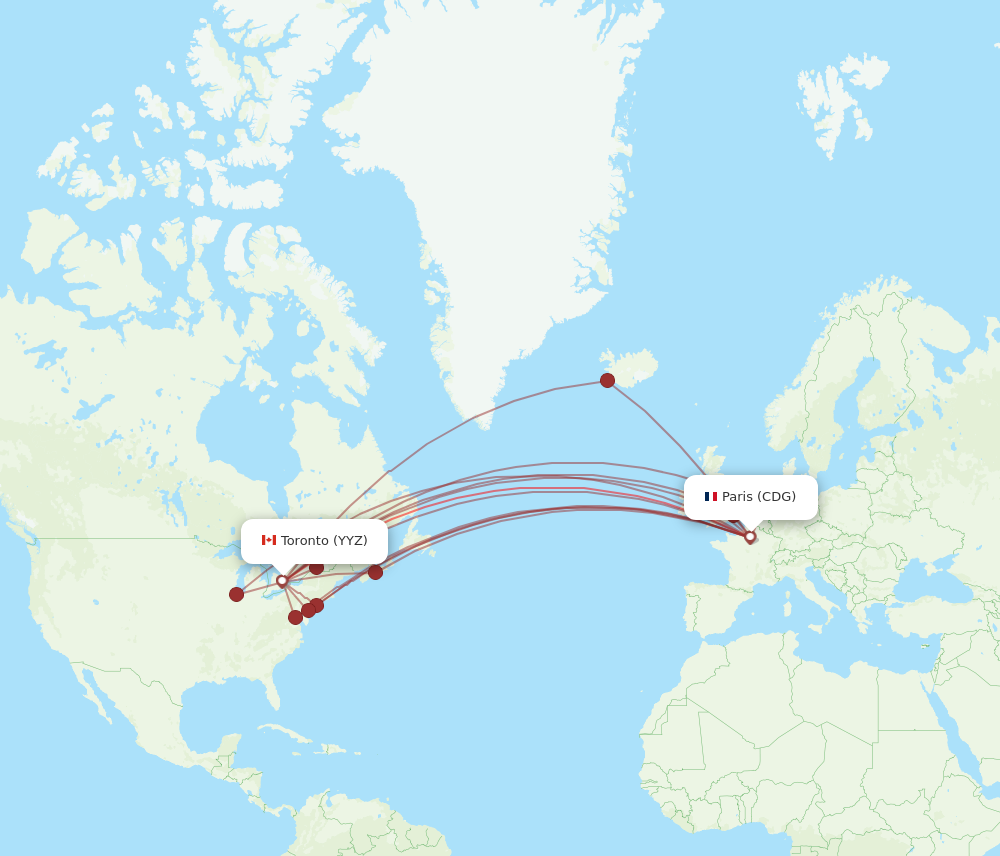 CDG to YYZ flights and routes map
