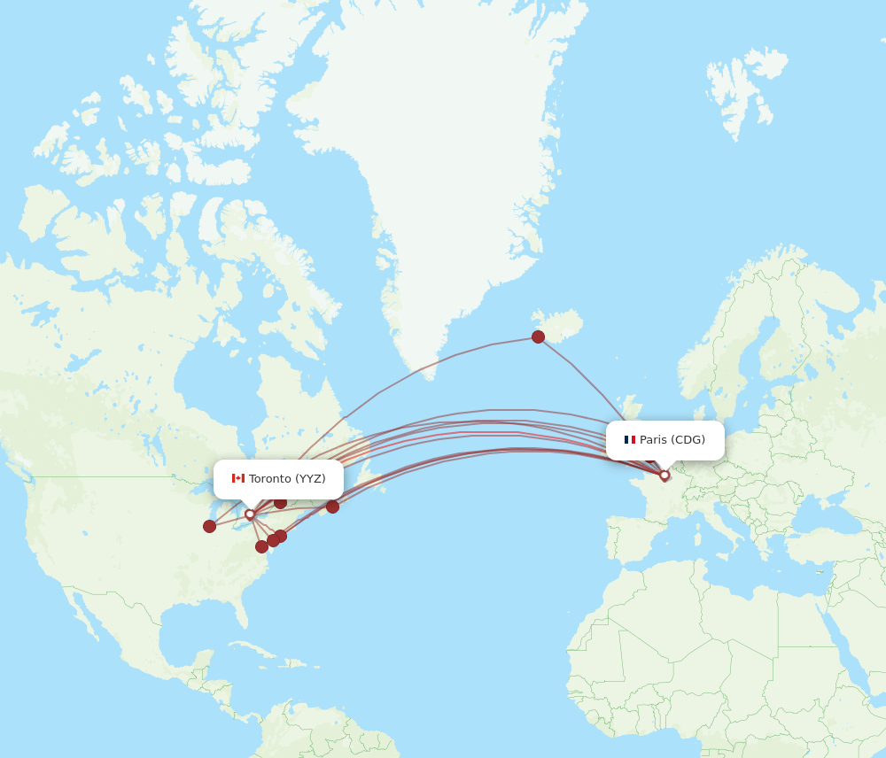 CDG-YYZ flight routes