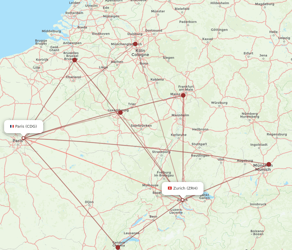 CDG-ZRH flight routes