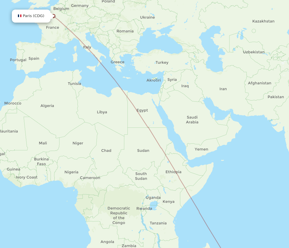 ZSE to CDG flights and routes map