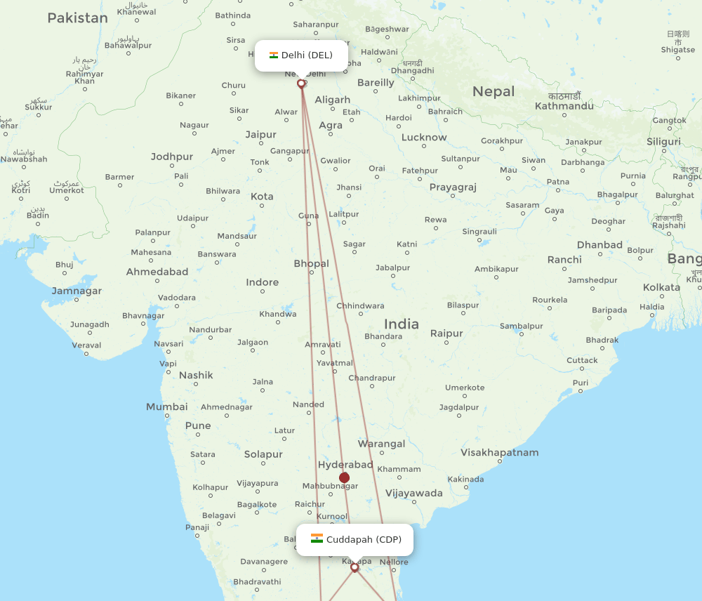 CDP to DEL flights and routes map