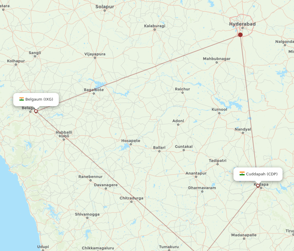 Belgaum - Kadapa route map and flight paths