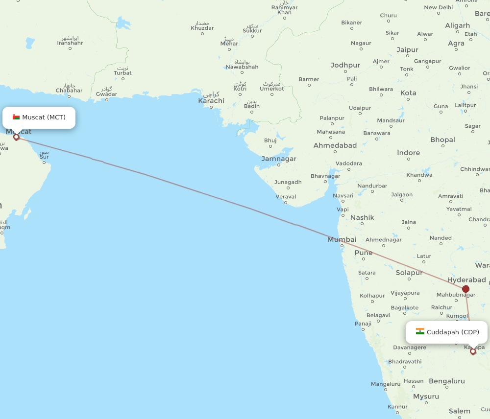 Muscat - Kadapa route map and flight paths