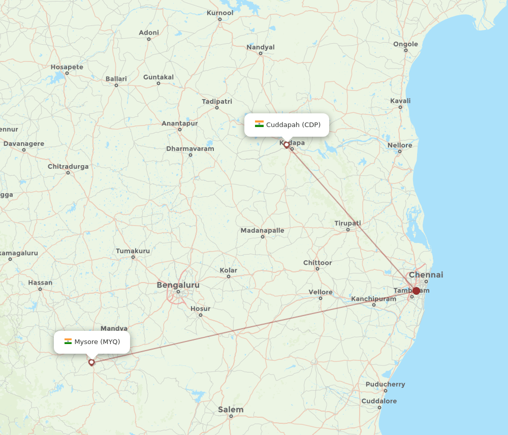 CDP to MYQ flights and routes map