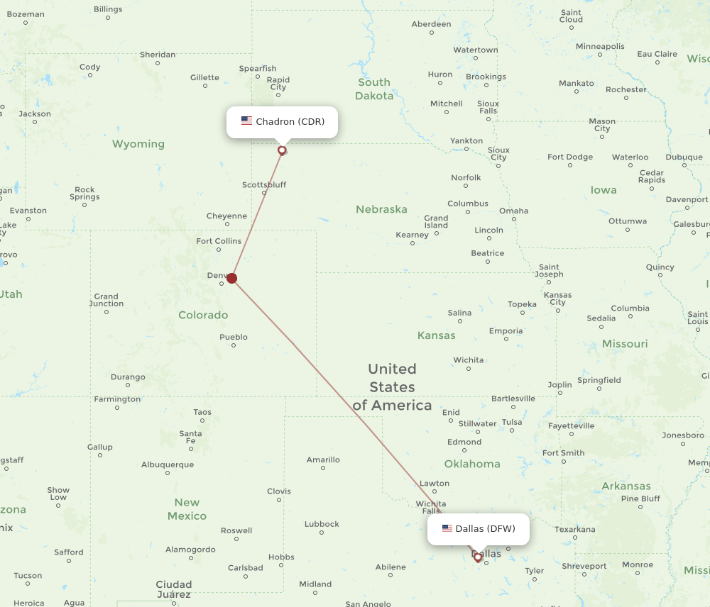 CDR-DFW flight routes