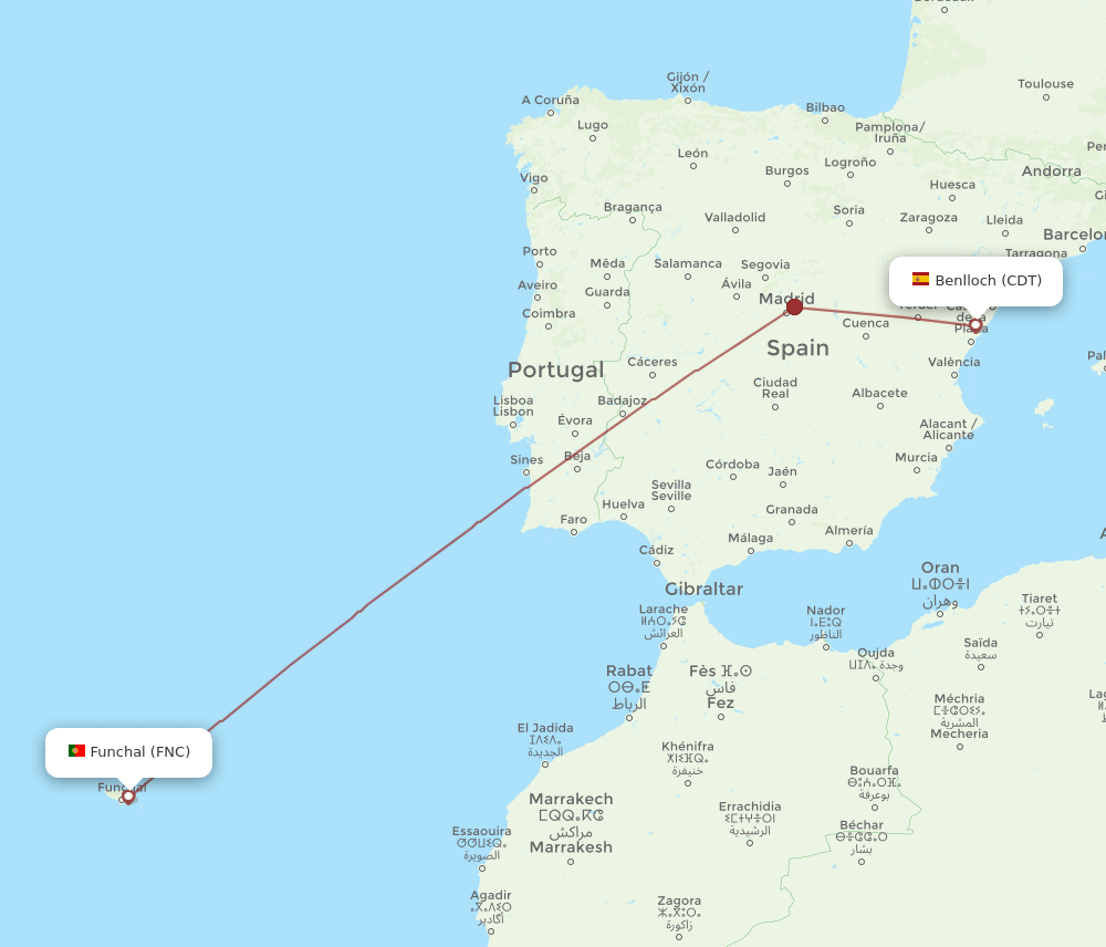 Funchal - Benlloch route map and flight paths