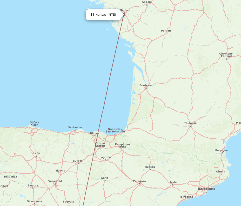 Nantes - Benlloch route map and flight paths