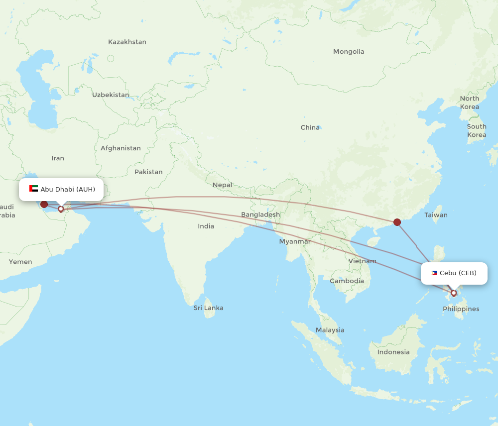 CEB to AUH flights and routes map