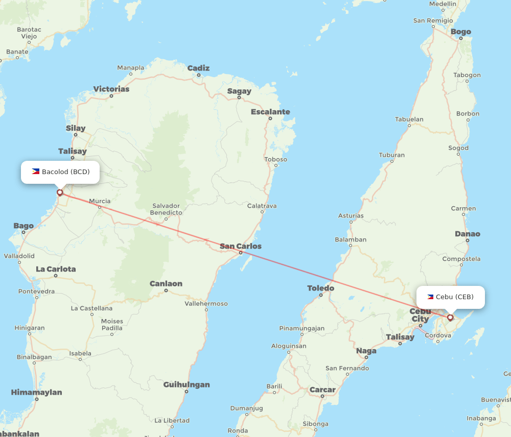 CEB to BCD flights and routes map